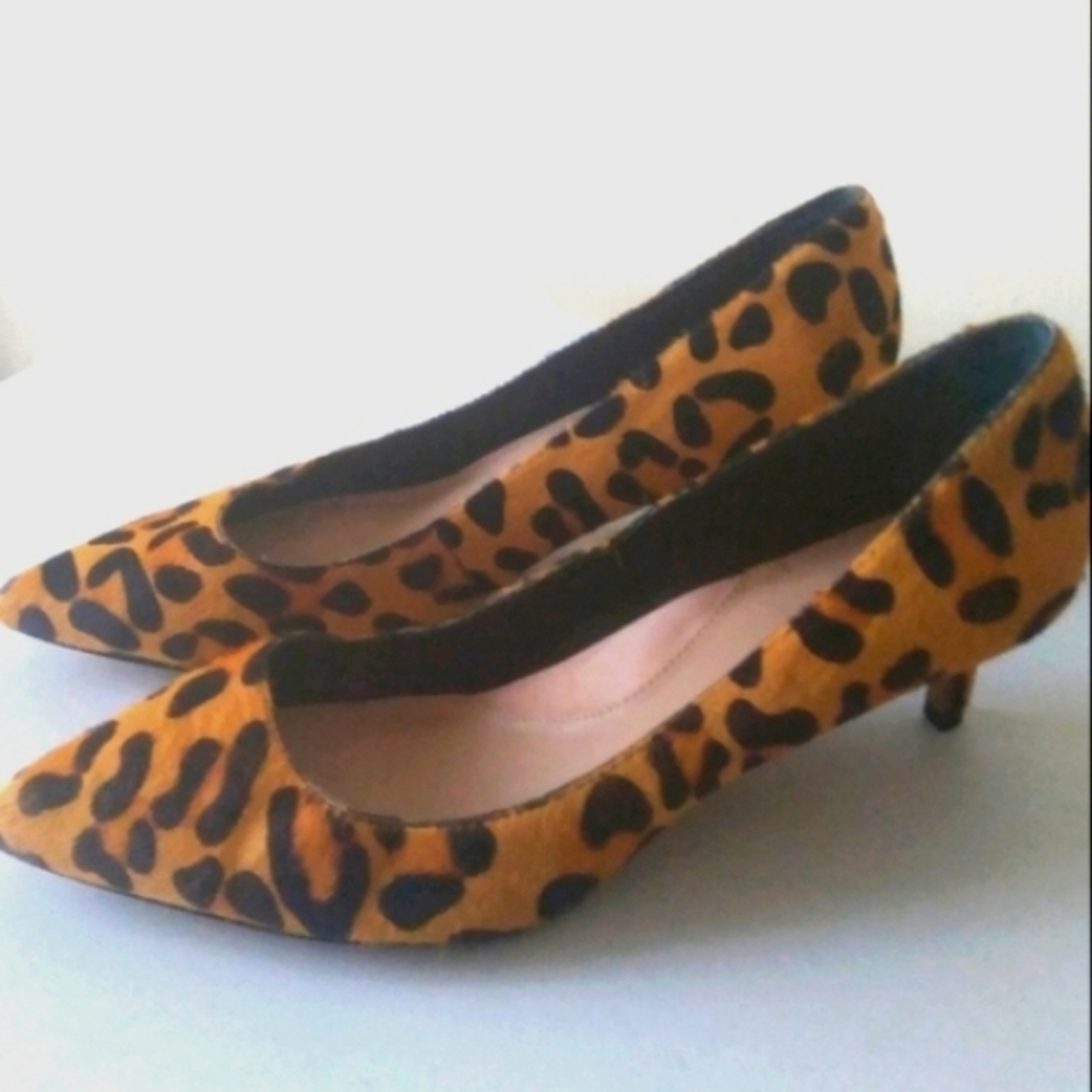 Banana Republic Leopard Print‎ Calf Hair Kitten Heel Pumps 7.5